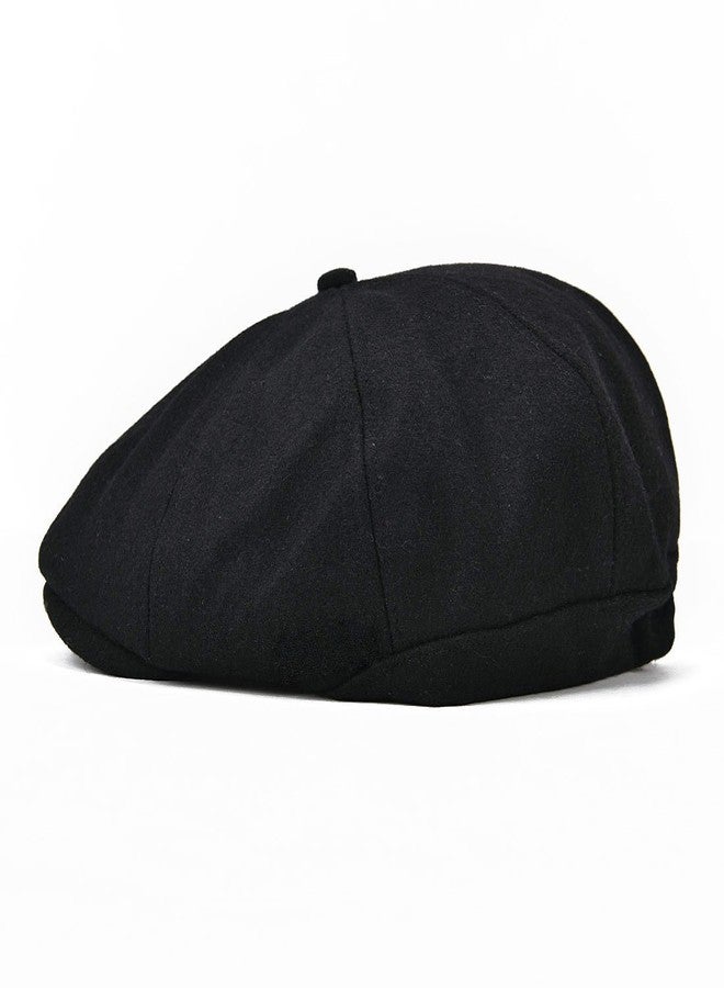VOBOOM Men Wool Blend 8 Panel Newsboy Cap Herringbone Cabbie Flat Tweed Hat (Black) - Image 4